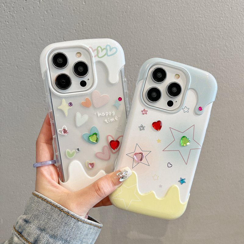 【3D Ice Cream】Shinny Star Love Cute Soft Case IPhone 7 8 Plus XR XS Max 11 12 13 14 Pro Max 14 Plus for Women Girl Gift Cartoon Lovely