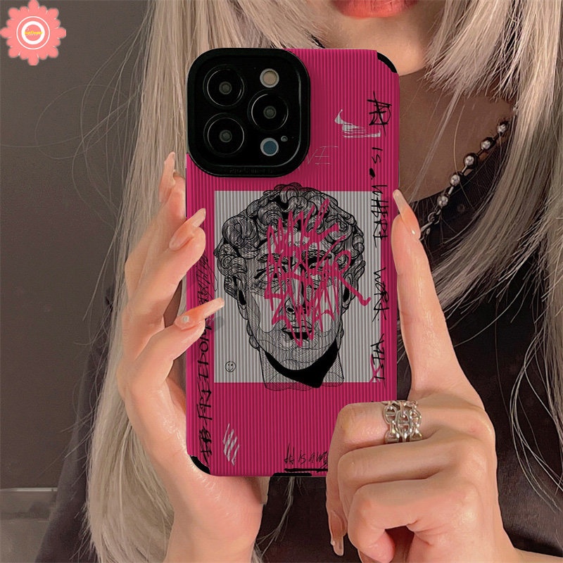 Ins Art Graffiti Great Aesthetic David Statue Case Kompatibel Untuk iPhone Xr7 8 Plus 11 14 12 13 Pro MAX X XS MAX Putri Cantik Barbie Tekstur Kulit Mewah Lembut Ponsel Cover