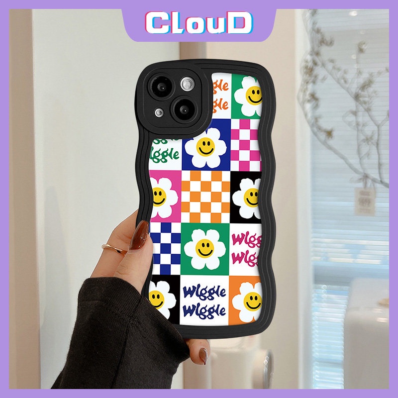 Casing Bunga Kotak-Kotak Untuk Redmi 9C 12C 9T 9A 10 10C A1 9 10A A1+Mi 11T Pro Redmi Note 9s 10s 10 11 11s 8 9 Pro POCO M3 X3 NFC Pro Wavy Edge Lembut Lucu Strawberry Bear Smile Sarung