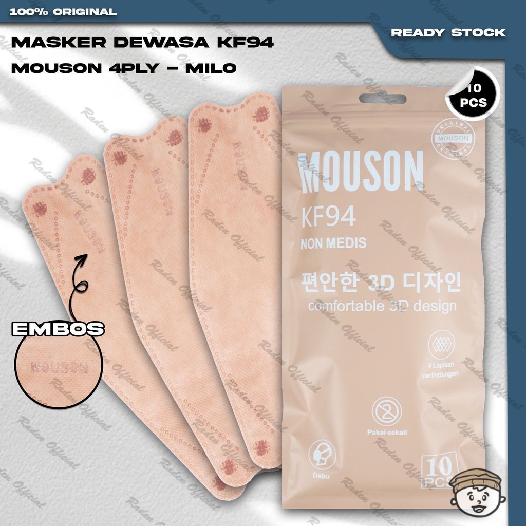 Masker KF94 MOUSON 4Ply Isi 10Pcs Milo Cream Soft KF 94 4 Ply Earloop Surgical Mask