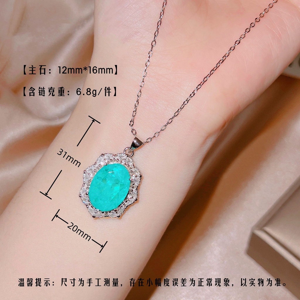 Goldkingdom Fashion Perhiasan Aksesoris Ready Stock Mewah Paraiba Safir Liontin Karat Karbon Tinggi Berlian Kalung Untuk Wanita