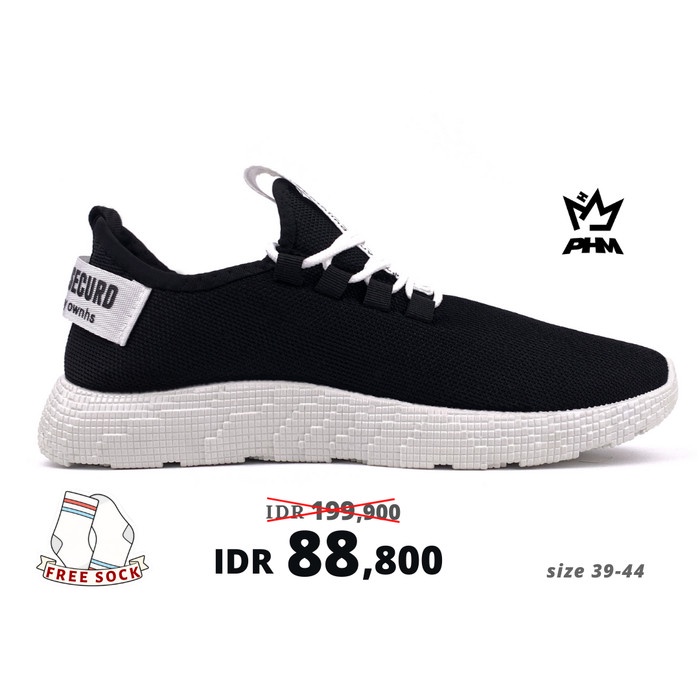 (COD) PHM Shoes Sepatu Pria Sneakers Import Sepatu Olahraga Kasual PHM103 - Hitam Merah, 39