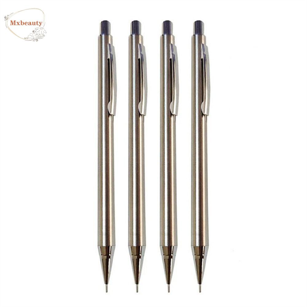 Mxbeauty Pensil Otomatis HB Perlengkapan Sekolah Full Metal Tulisan 0.3mm/0.5mm/0.7mm/0.9mm Seni Menggambar Baling Pensil