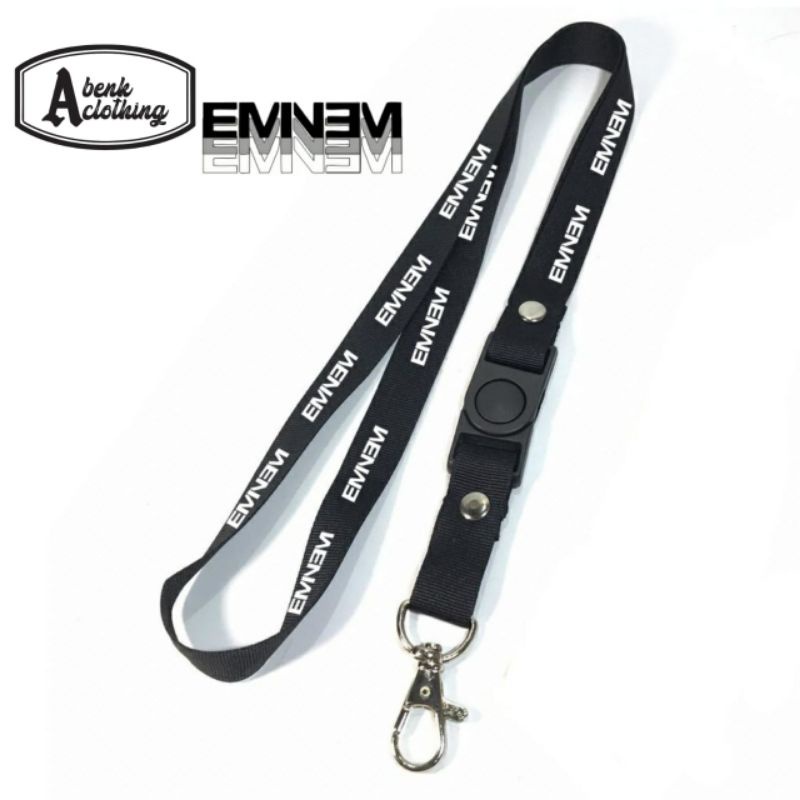 

Gantungan kunci EMINEM rapper rap / band musik hiphop tali lanyard band gantungan leher id card name tag hitam