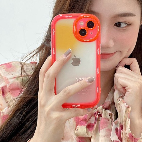 【Fluorescence Case】All New Air Bag Independent Buttons Soft Case IPhone 11 12 13 14 Pro Max Women Girl Fashion Pretty Gradient Halo Pink Red Phone Case