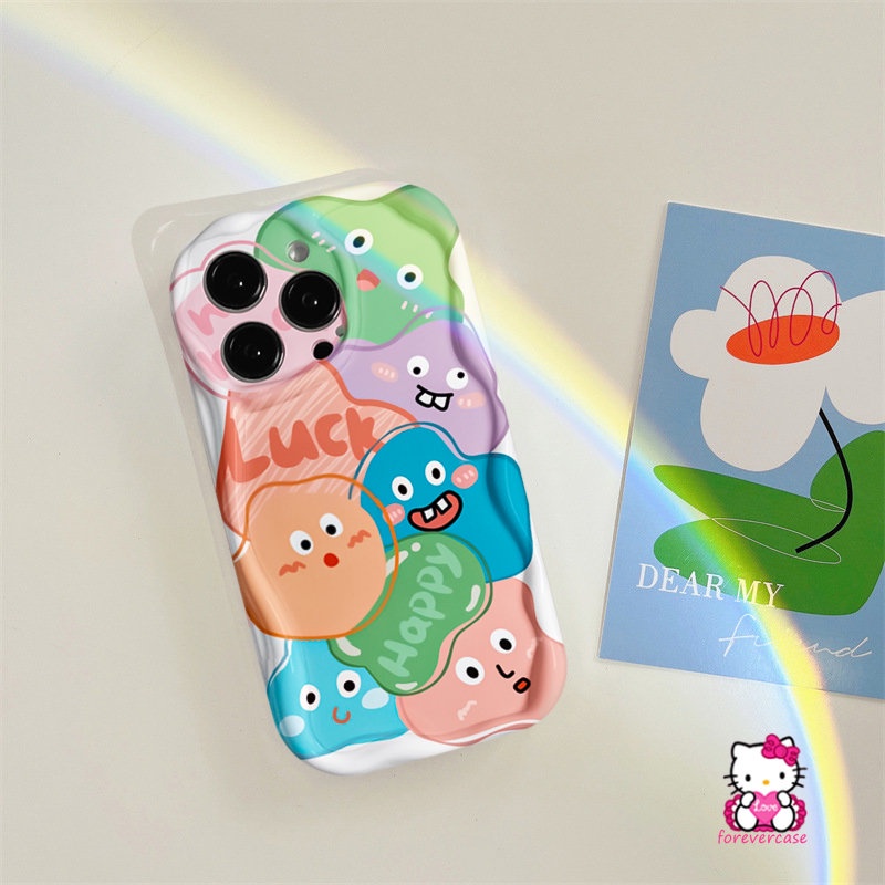 IPHONE Kartun Lucu Monster Graffiti Hewan Kecil Case Kompatibel Untuk Iphone11 14 12 13 Pro Max 6 6s 8 7 Plus XR X XS Max SE 2020 Baru 3D Bergelombang Melengkung Tepi Pasangan Lembut Tpu Cover