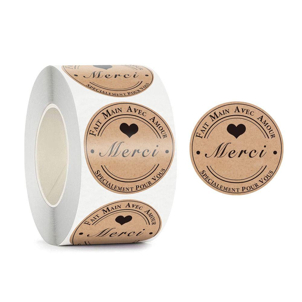 【 ELEGANT 】 Kraft Paper Sticker 500Pcs /roll Multifungsi Meric Packaging Thank You Perekat Segel Label