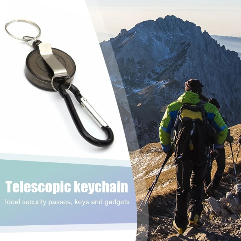 Tempat Gulungan Lencana Multifungsi Yang Dapat Ditarik/Ring Gantungan Kunci Tarik Kabel Kawat Baja Carabiner/Gantungan Kunci Teleskopik Mini Gadget Luar Ruangan