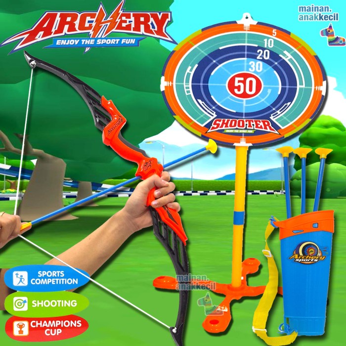 Mainan Toys Anak Kado Olahraga Panah Archery Busur Panah 1 set Target dan Tas Ulang Tahun Import Mur