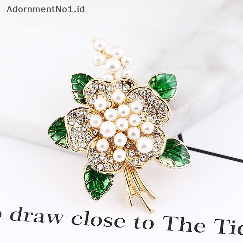 [AdornmentNo1] Fashion Trendi Enamel Daun Hijau Bros Kreatif Berlian Imitasi Mutiara Bunga Korsase Perhiasan Berkualitas Tinggi Untuk Wanita Syal Gesper [ID]