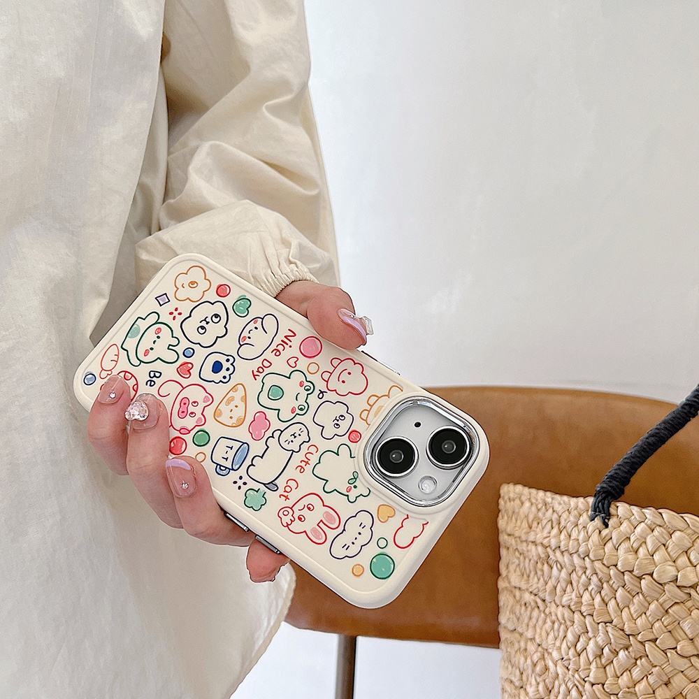 Casing IPhone Kompatibel Untuk Iphone11Korea Graffiti Line Animal14 Pro Max Casing Ip13 Pro Max Iphone12 Case Lembut TPU Belakang Sarung Hp