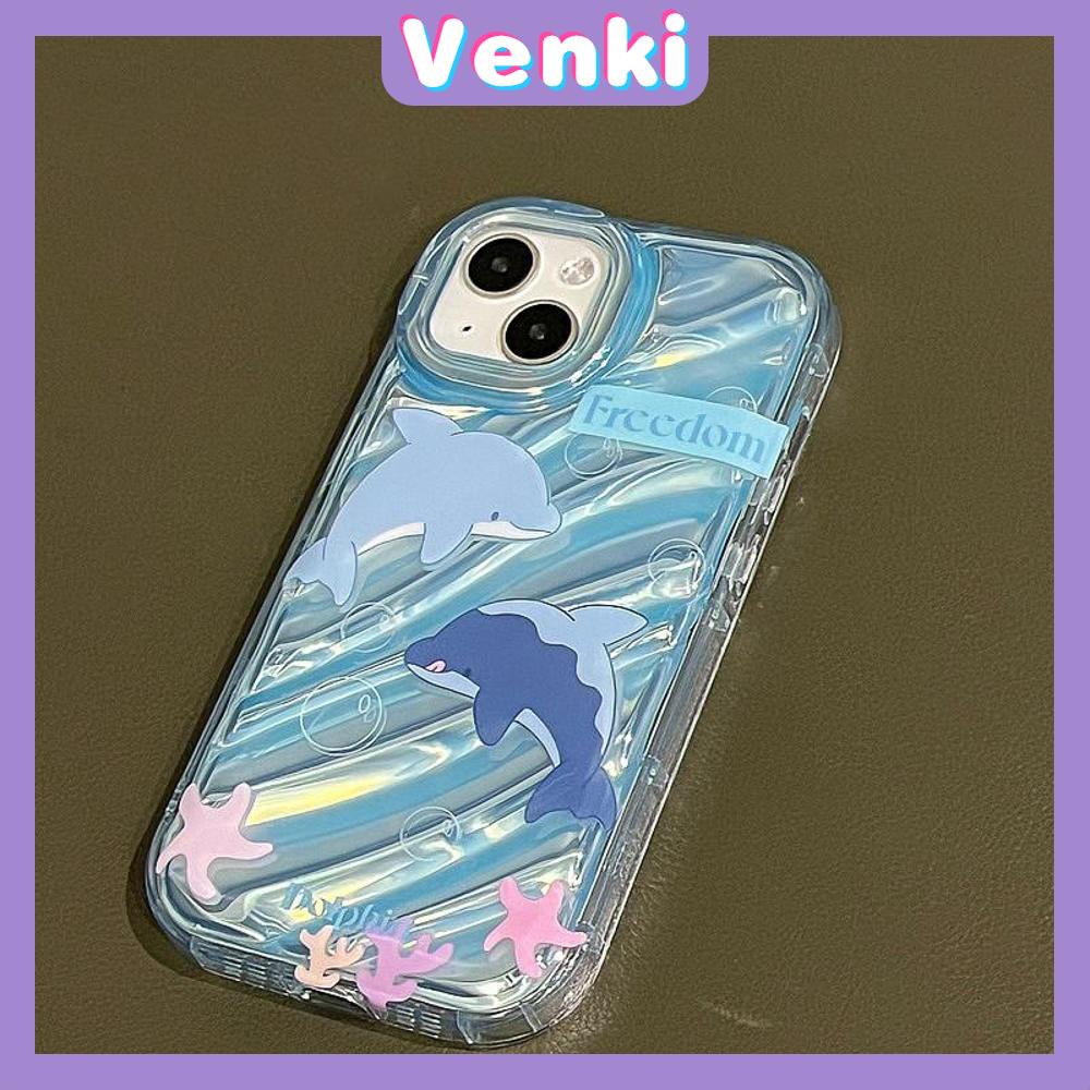 VENKI - For iPhone 11 iPhone Case Laser Reflective Transparent Phone Case TPU Soft Shockproof Airbag Case Protective Camera Cute Little Dolphin Compatible with iPhone 14 13 Pro max