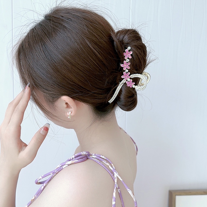 11cm Fashion Logam Jepit Rambut Hair Claw Bunga Berlian Imitasi Cross Hair Clip Wanita Aksesoris Rambut