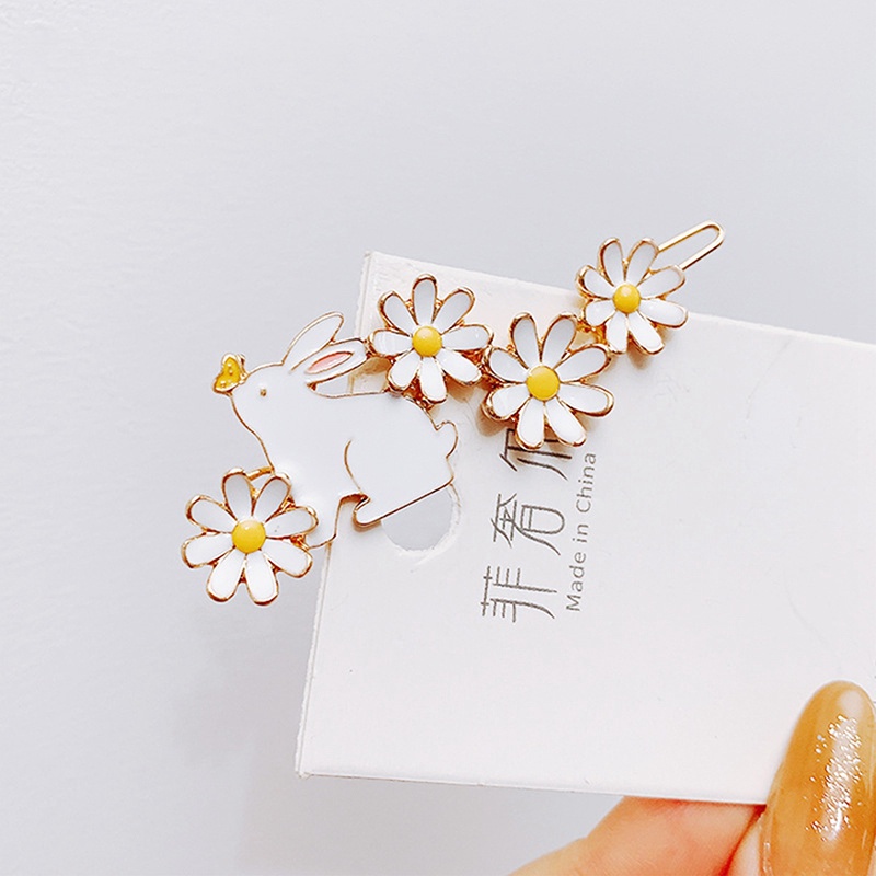 Jepit Rambut Daisy Lucu Segar Fun White Rabbit Flower Enamel Hairpin Fairy Girl Aksesoris Rambut Untuk Wanita