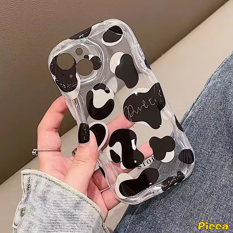 Casing Pasangan Simple Motif Leopard Ekspresi Lucu Untuk Redmi A1 9 9C Nfc10 9A A2 9T 10A 10C Redmi Note12 10 11 8 9 11s 10s 10Pro 10 Pro Max Plus POCO M3 3D Penutup Tepi Bergelombang Lengkung