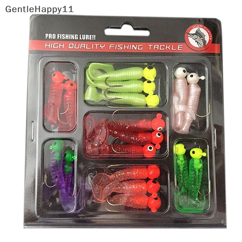 Gentlehappy Set Umpan Pancing Jig Lead Head Hooks Cacing Lembut Grub Umpan Ekor Tunggal 17Pcs id