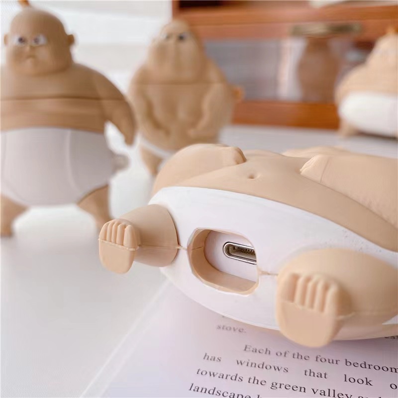 3d Kartun Marah Sumo Wrestling Boy Bluetooth Earphone Anti-Jatuh Pink Case Pelindung Cover Untuk Airpods1 2 3 Pro i12 i10 i11 i9s inpods 12 13 Pro i13 Airpods3 TWS Shell