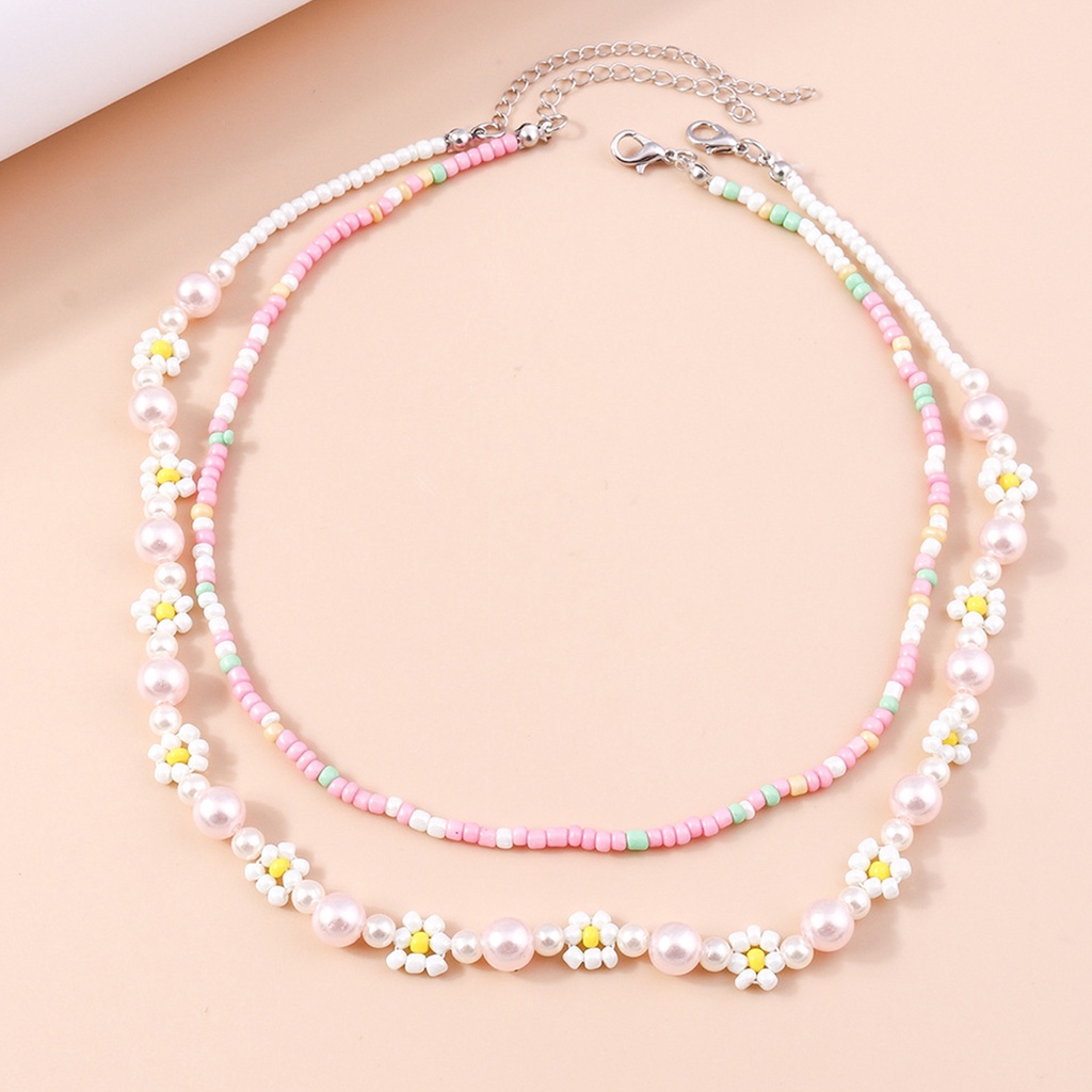 Kalung Manik Padi Manik-Manik Retro Korea Gadis Manis Warna Solid Gaya Bohemian Rice Bead Choker