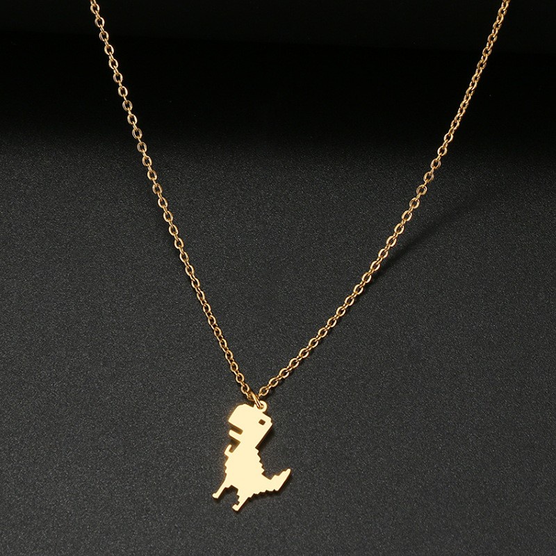 Zh Perhiasan Gothic Stainless Steel Dinosaurus Liontin Kalung Perempuan Kerah Rantai Hip Hop Rock Pesta Perhiasan Aksesoris