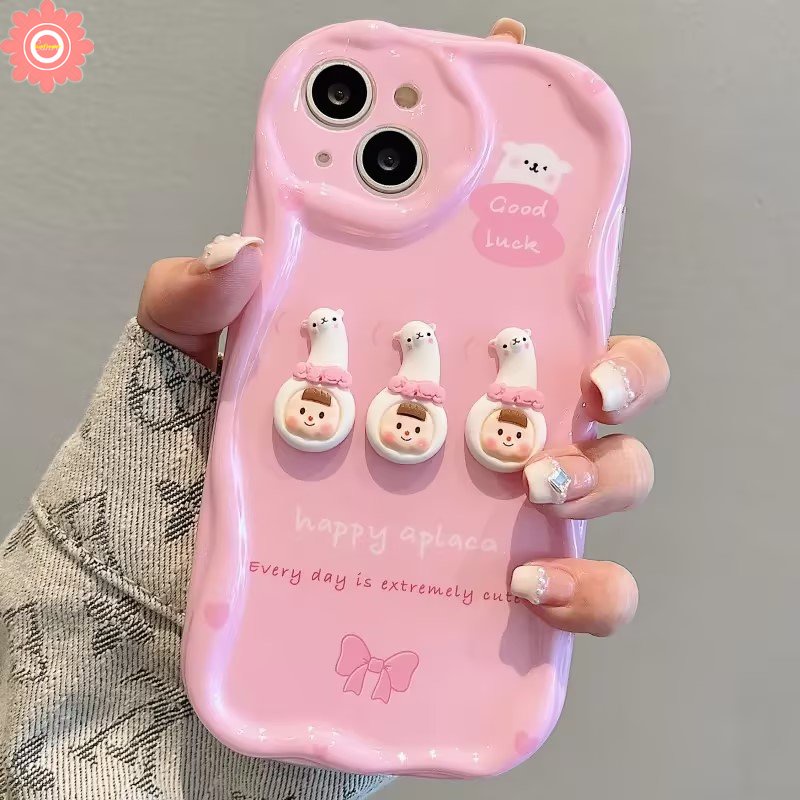 Mainan 3D Lucu Kartun Lucu Alpaca Girl Case Untuk Redmi 10C A1 10 9A 9 10A 9T A2 9C NFC POCO M3 Redmi Note12 11 9 8 11s 10s 10 Pro Max Lovely 3D Wavy Curved Edge Soft Case