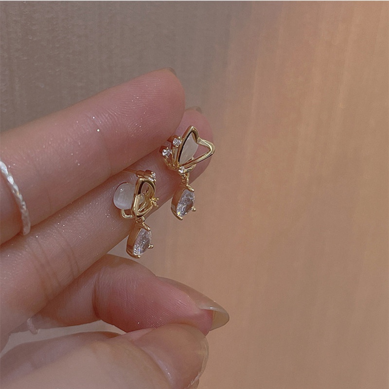 Opal Ear Studs Butterfly Heart Water Drop Zirconium Anting Jarum Perak Murni Desain Fashion Perempuan Anting Gaya Premium Musim Panas