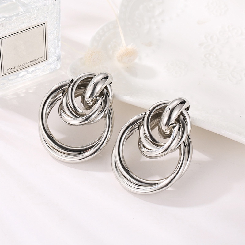 Fashion Elegan Wanita Logam Elegan Lingkaran Hoop Earrings Stud Earrings