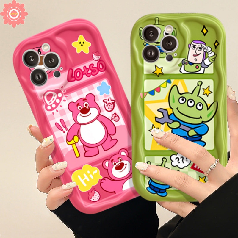 Casing Manyo Beruang Strawberry Untuk Redmi Note12 11 10 10s 8 9 11s 10Pro Max Plus POCO M3 Redmi 10A 10C 10 A2 9 9A 9T A1 9C NFC Kartun Toy Story Alien 3D Wavy Curved Edge Lovely Case