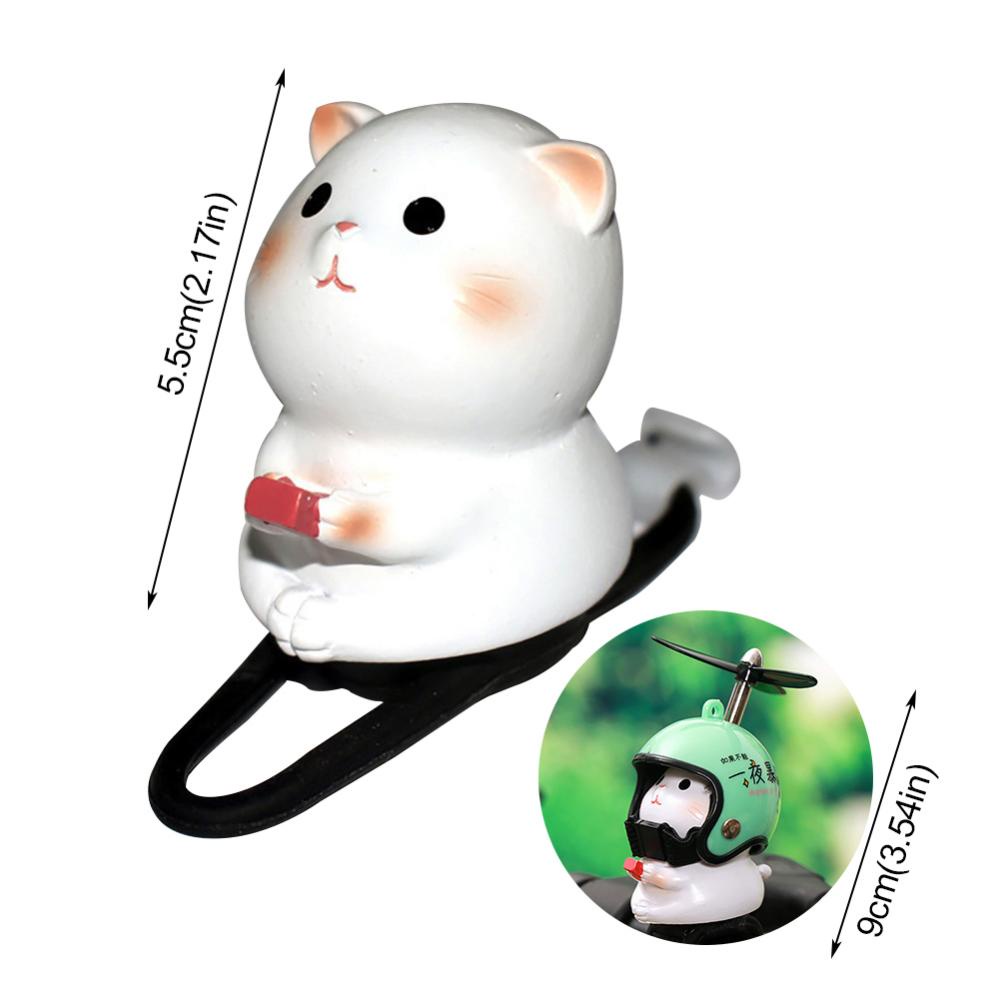 Timekey Kucing Resin Kecil Yang Lucu Dengan Helm Baling-Baling Sekrup Udara Ornamen Sepeda Bersepeda Aksesoris Angin Putus Angin Mainan Mobil Decor D8M2
