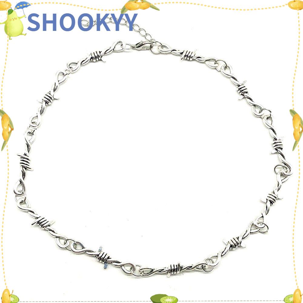 Chookyy Unisex Choker Kalung Gaya Punk Hip-hop Alloy Kawat Berduri Gelang