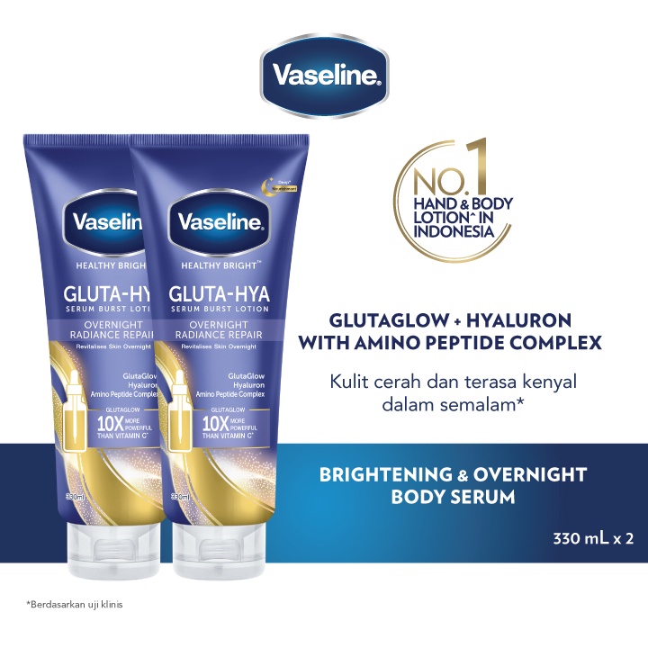 Vaseline Healthy Bright Gluta Hya &amp; Peptide Serum Lotion Overnight 330ml Twinpack