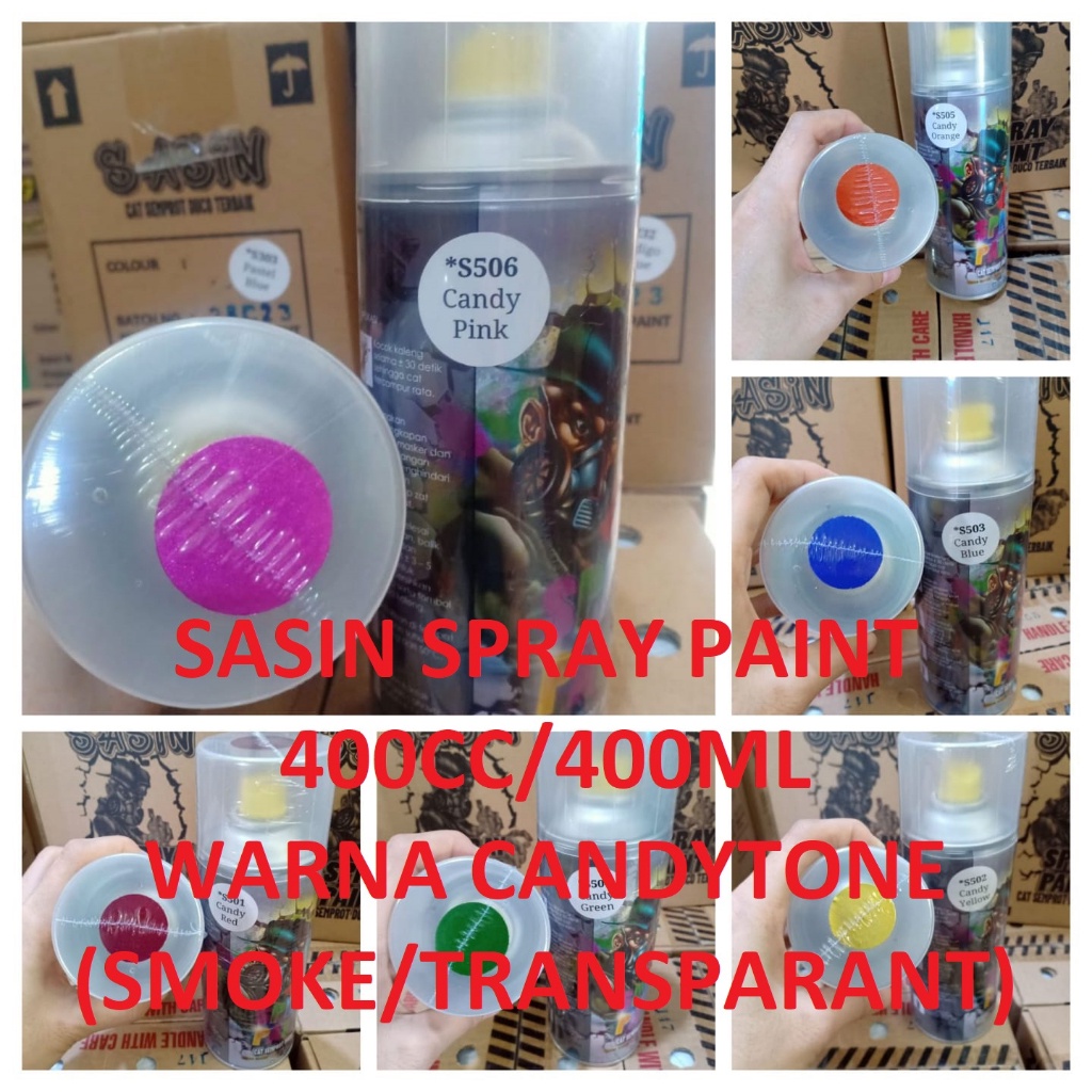 SASIN Spray Paint Cat Semprot Duco Terbaik Pilok PIlox  Candytone / Smoke / Tranparant Candytone Red Yellow Blue Green Orange Pink (400cc-BESAR)