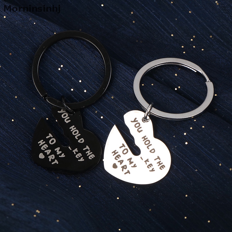 Mornin 1Set Stainless Steel Hadiah Kekasih Pernikahan Nikmat Pasangan Hatiku Gantungan Kunci Fashion Keyring Key Fob id