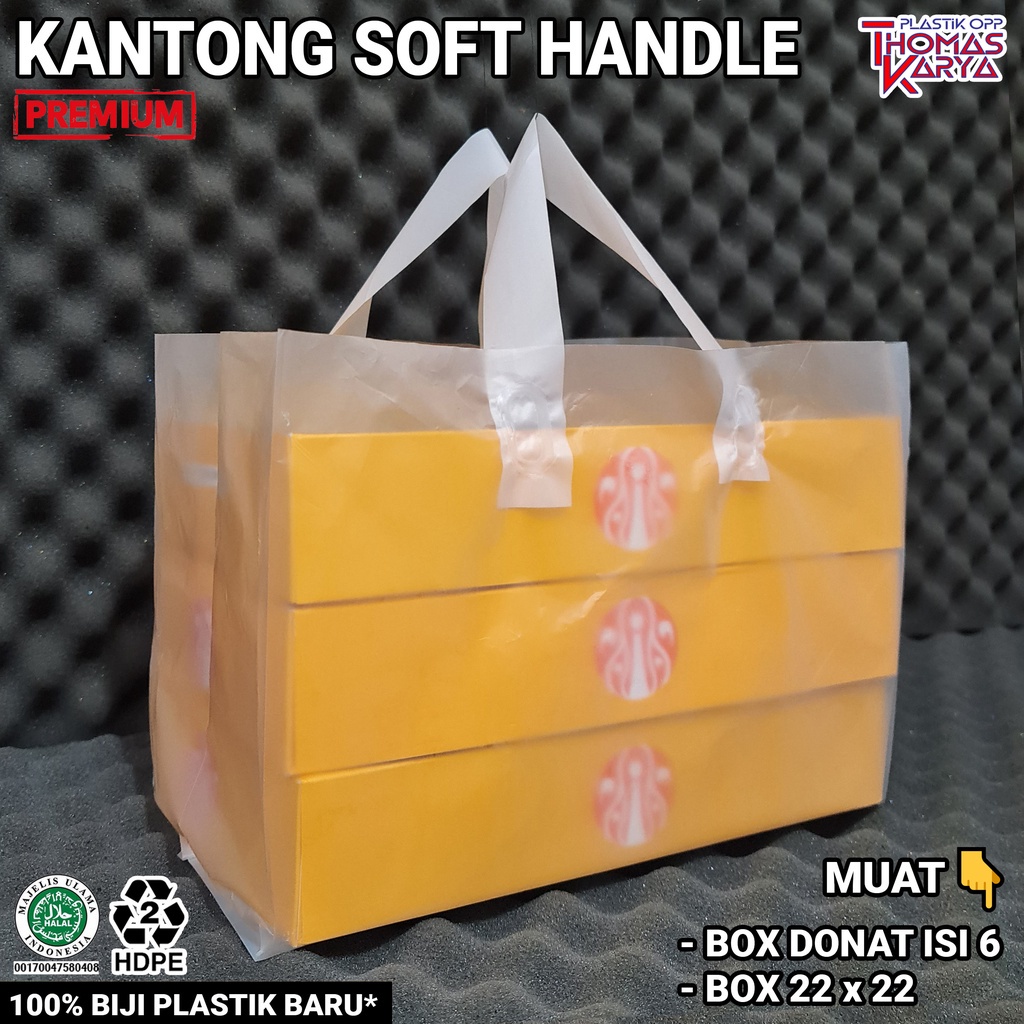 Kantong Plastik Box Donat Isi 6 Soft Handle isi 50 Kemasan Bening Dus Pizza