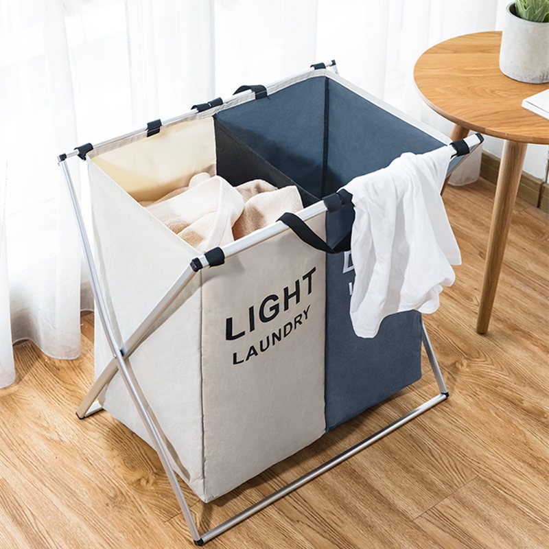 X Shape Keranjang Penyimpanan Pakaian Kotor Three Grid Laundry Basket Large - Black/Gray - 7RHA5HKY