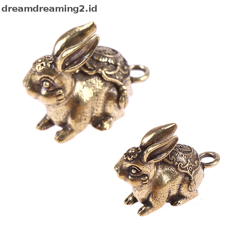 (drea) Gantungan Kunci Ornamen Patung Kelinci Keberuntungan Shio Tembaga Solid //
