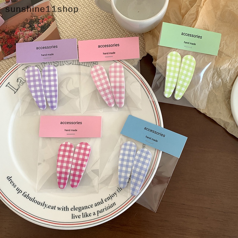 Sho 2pcs Kroean Elegan Kotak-Kotak Jepit Rambut Hairgrip Hair Clip Untuk Anak Perempuan Wanita Anak Kepiting Vintage Untuk Hadiah Aksesoris Rambut N