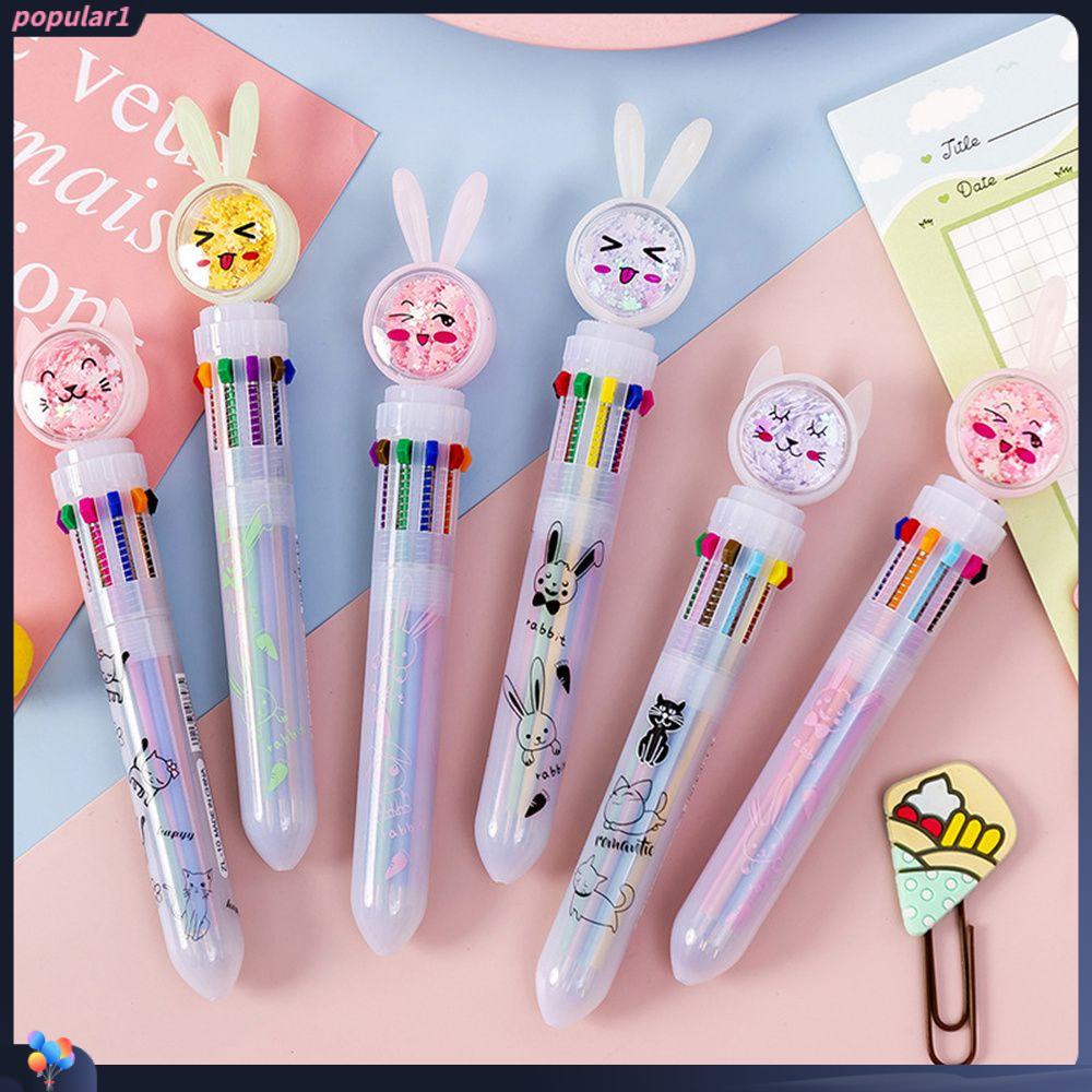 Populer 1PC Pulpen Bolpoin Multicolor Gift Pen Sekolah 10warna Alat Tulis Kantor