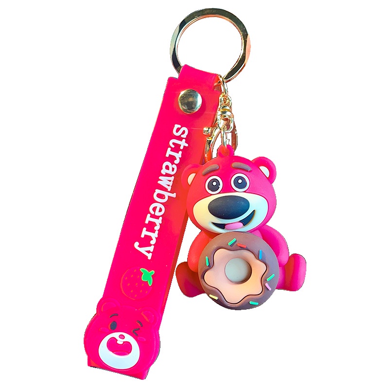 Kartun Strawberry Bear Dessert Keychain Pendant Gantungan Kunci Mobil Bookbag Pendant Key Ring