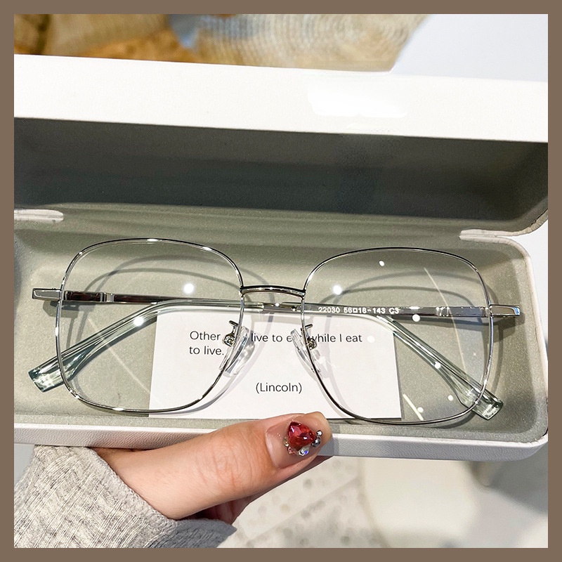 (YUZHU) Kacamata Bingkai Oversized Gaya Sekolah Ultra Ringan Frame Metal Square Anti Blue Light Eyeglasses Untuk Wanita