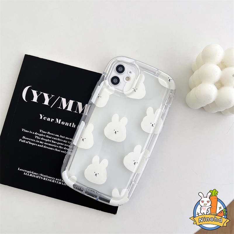 IPHONE Casing Kompatibel Untuk Iphone14 13 12 11 Pro Max X Xr Xs Max8 7 6 6s Plus Se2020Motif Lucu Kelinci Putih Airbag Telepon Case Bening Shockproof Soft Silicone Case Cover Pelindung