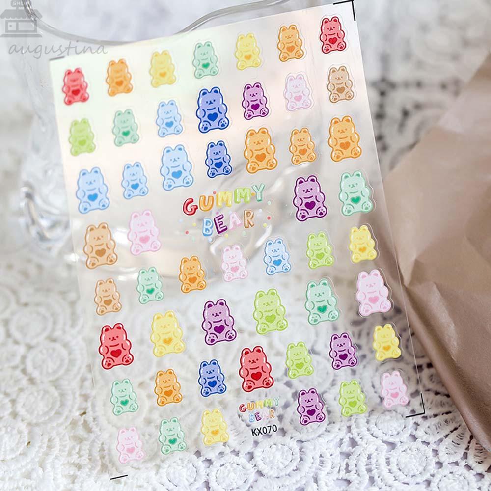 Agustina 5D Ukiran Stiker Kuku Kartun Gummy Bear Decal DIY Nail Art Desgin