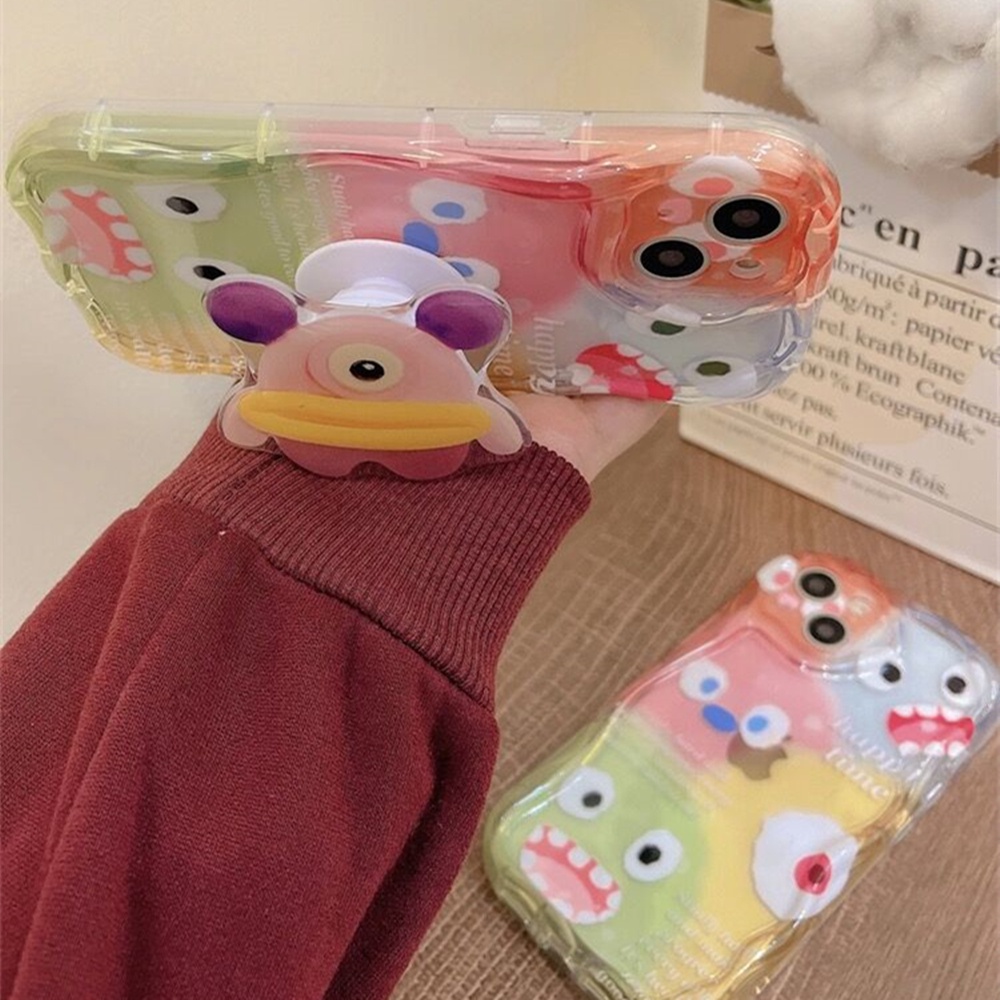 IPHONE Case Fashion Kompatibel Untuk Iphone7 14 8 6 6s Plus 11 14 12 13 Pro Max X 7Plus XR XS Max SE 2020 Kartun 3D Wavy Curved Edge Cute Little Monster Bracket Case BY