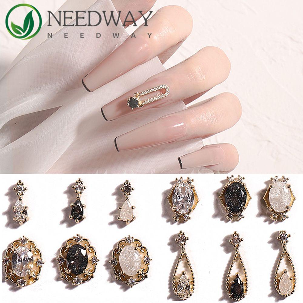 Needway   Kuku Hitam Zirkon Mewah Water Drop Manicure Tools Menjuntai Perhiasan Kuku