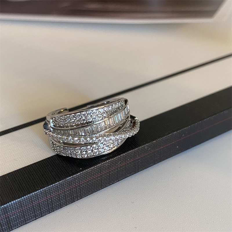 Aksesoris Cincin Zirkon Perak Multi-layer Kepribadian Retro Cahaya Indah Mewah Pasang