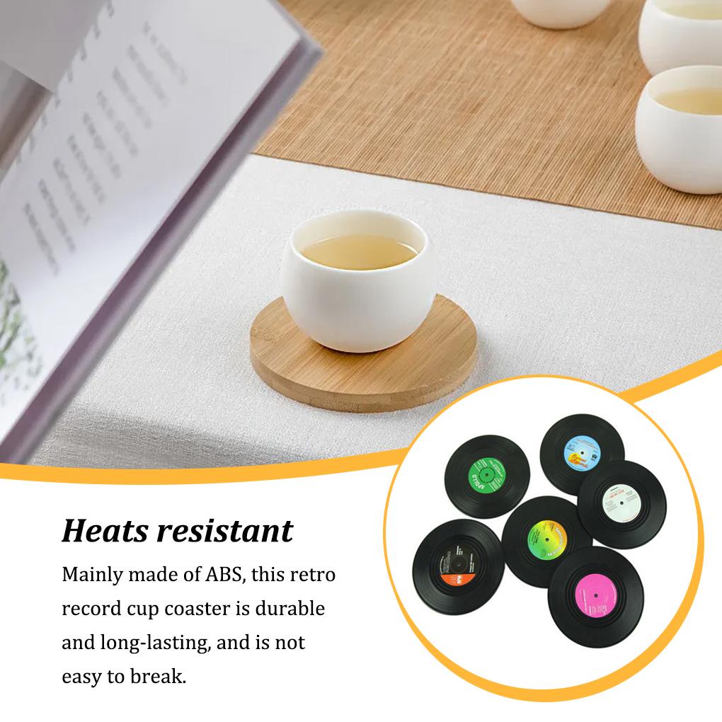 6x Tatakan Gelas Cangkir Bulat Anti Geser Rumah Ruang Tamu Kantor Hotel Restoran Cafe Retro Record Shaped Mug Mats Pads