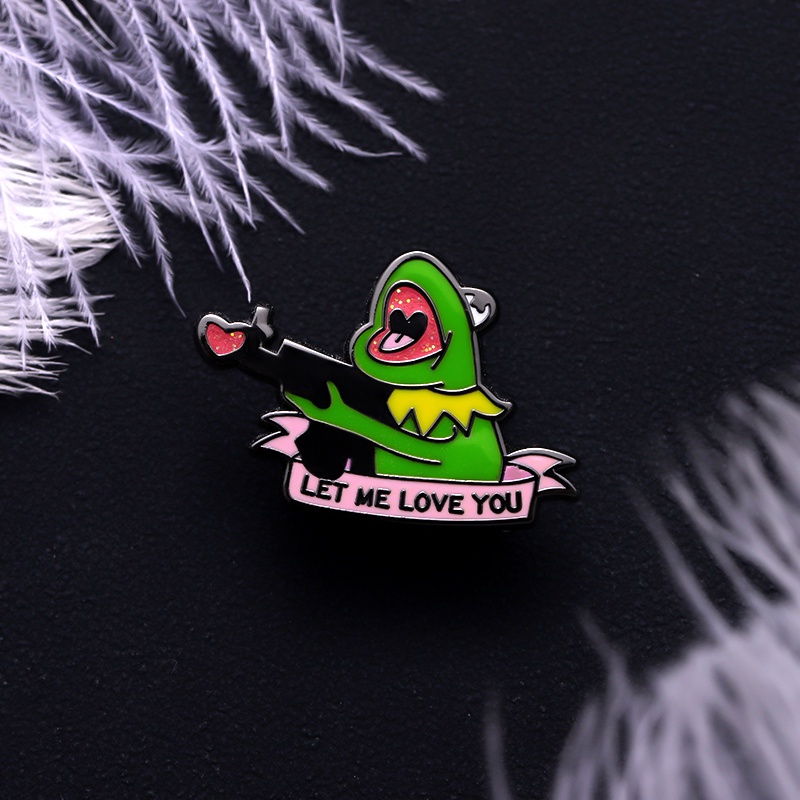 Lucu Lucu Kodok Let Me Love You Enamel Keras Pin Shiny Love Sniper Bros Laple Lencana Kartun Anime Perhiasan Untuk Teman