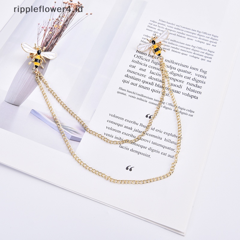 {rippleflower4.id} Cute Bee Vintage Bros Pin Alloy Metal Chain Brooch Broches Man Suit Pin~