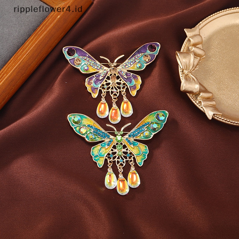 {rippleflower4.id} Tetesan Air Rumbai Kupu-Kupu Bros Untuk Unisex Enamel Serangga Pesta Kecantikan Kantor Bros Pin Hadiah Pakaian Dekorasi~