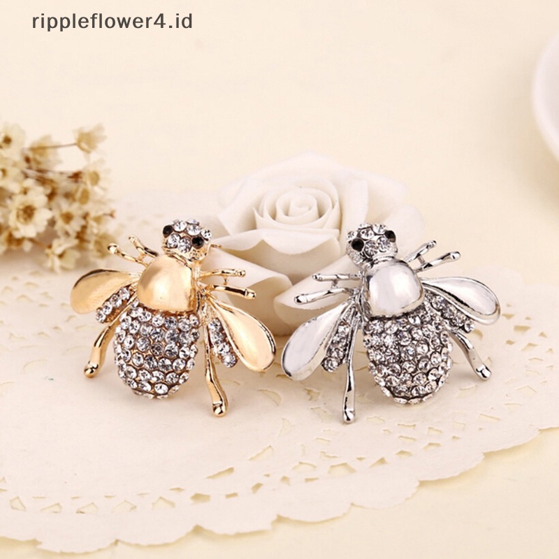 {rippleflower4.id} Wanita Bros Pin Chic Berlian Imitasi Hewan Bros Perhiasan Lebah Yang Indah Bros Pin~