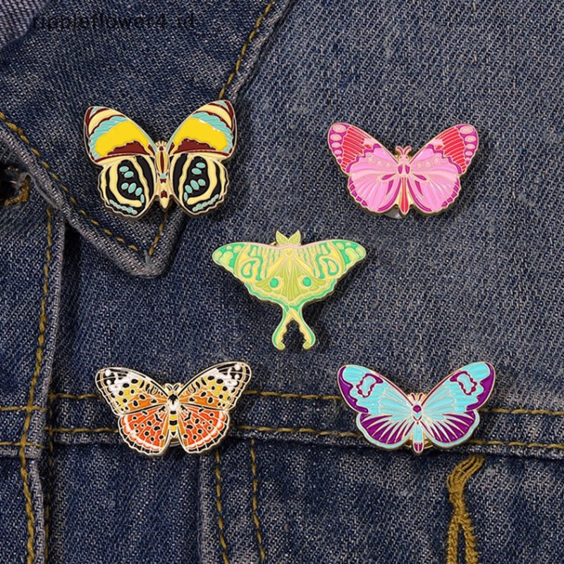 {rippleflower4.id} Warna-warni Kupu-Kupu Ngengat Enamel Pin Kartun Serangga Lepidoptera Spesimen Bros Logam Lencana Dekorasi Pin Perhiasan Hadiah~